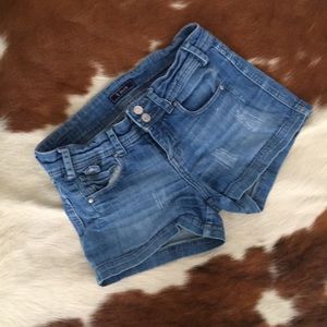 Distressed denim shorts